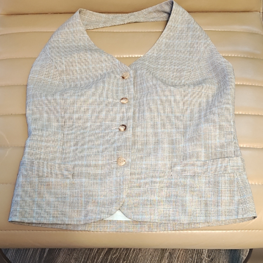 Tommy Hilfiger Beige Plaid Halter Blouse